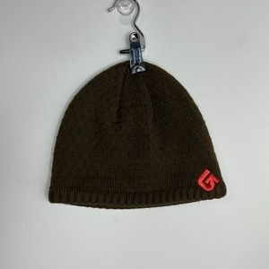 Unisex BURTON winter beanie cap/hat. Brown with orange logo. Acrylic fabric.